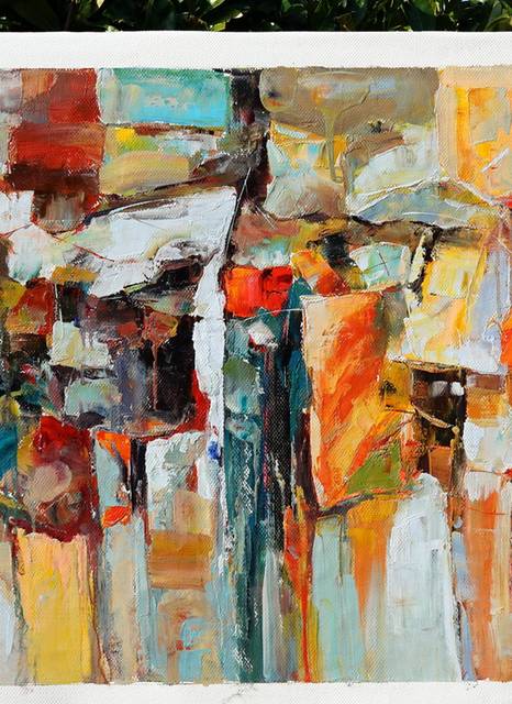Red Modern Abstract - handmade textured painting for entryway